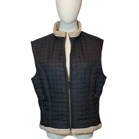 Tsunami Black Quilted Sherpa Vest Zip Front Casual Cozy Outdoor Fall Layering L - Picture 9 of 13
